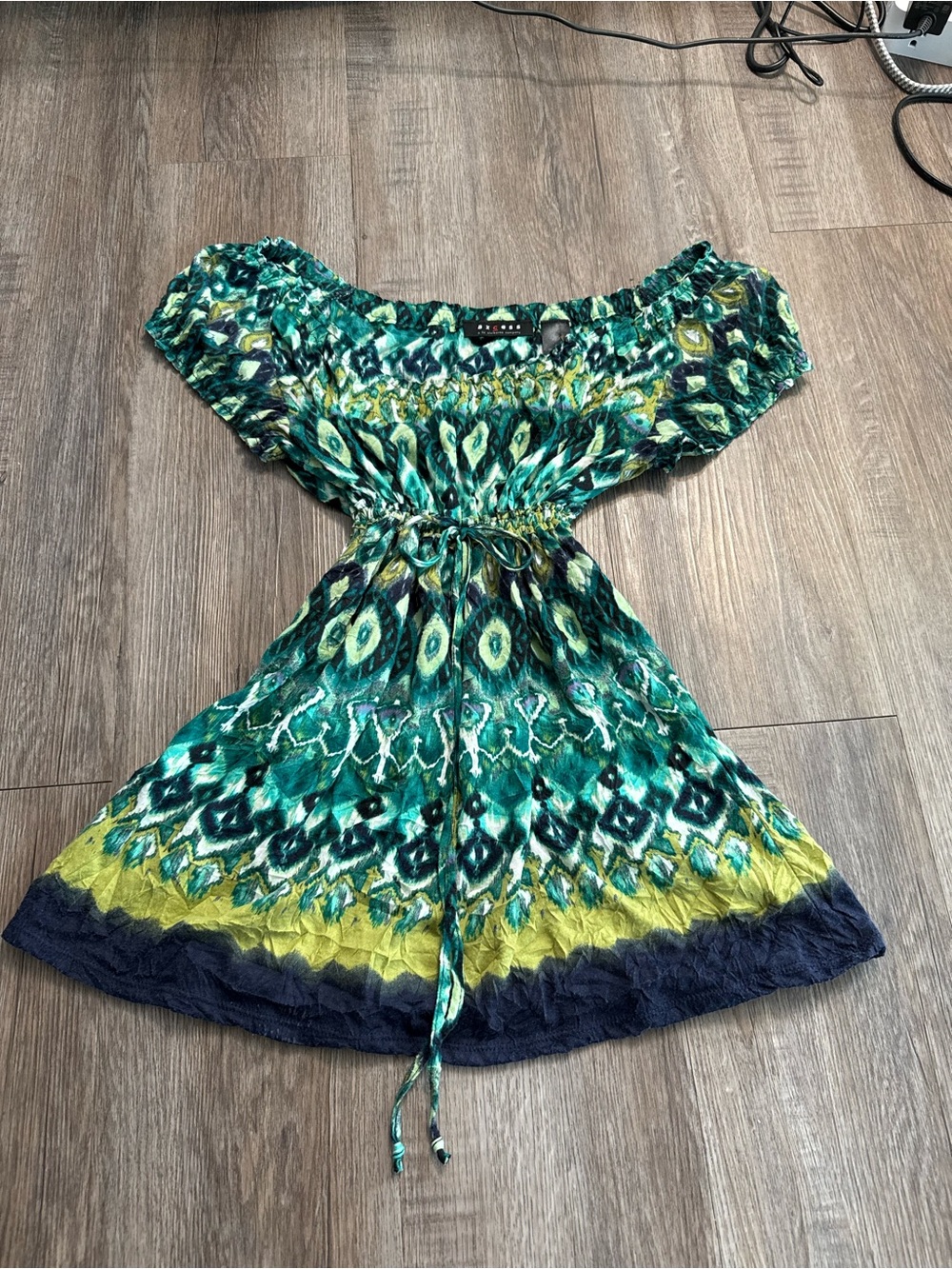 Y2K Axcess Peacock Print Boho Tunic Top